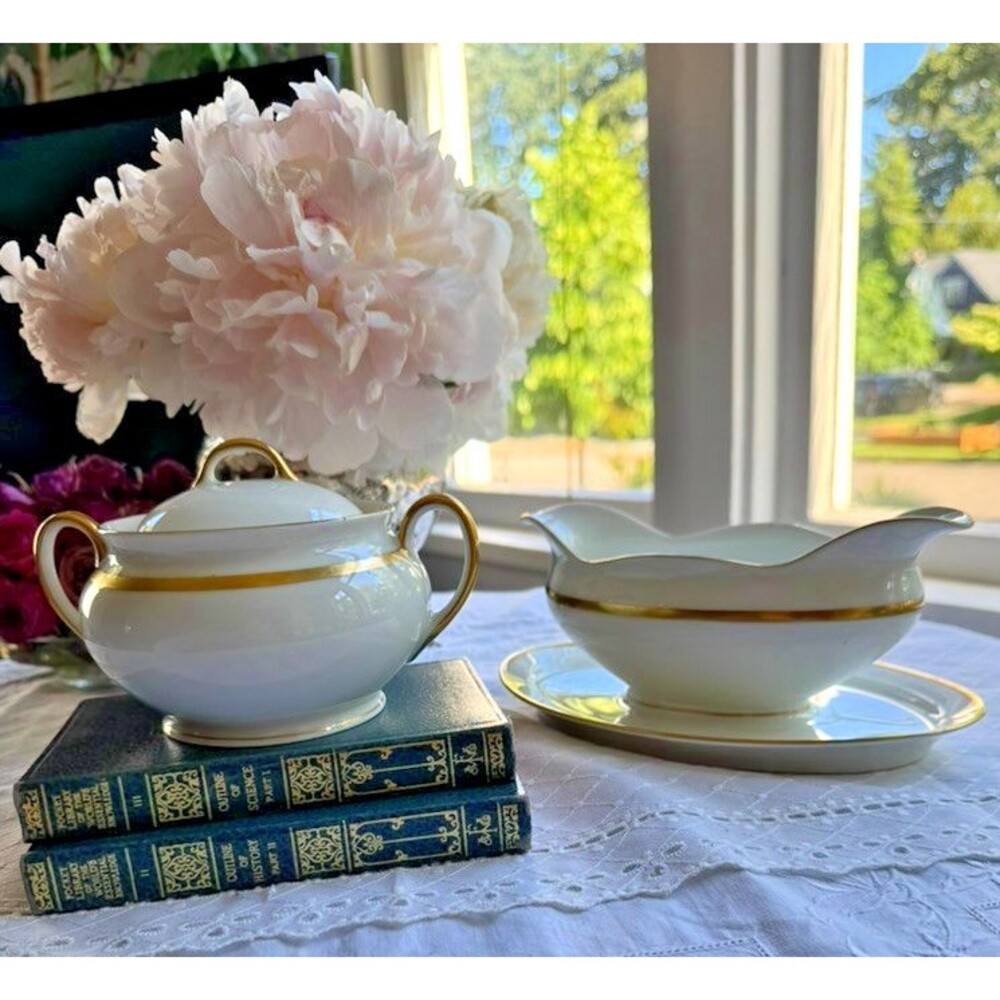 Vintage Schönwald Bavaria EAMAG Empire Porcelain GOLD rim Sugar Bowl Covered Lid - Picture 8 of 16
